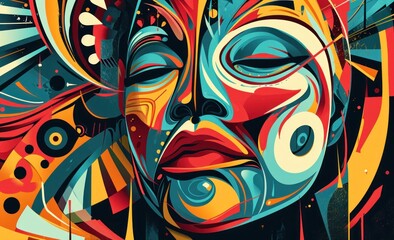 Wall Mural - a colorful face with a pattern