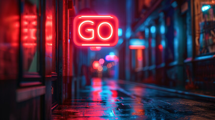 Vibrant Neon Sign with the Illuminated Word 'Go' Gen AI