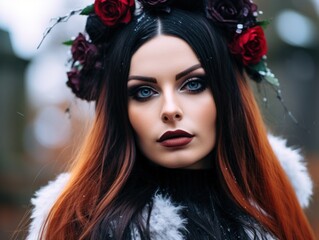 Canvas Print - a woman with flowers in her hair