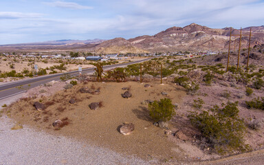 Poster - Aerial view of Beatty Nevada a former mining town just outside of Death Valley near Las Vegas 