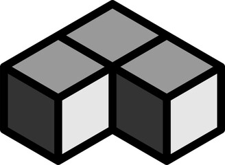 Poster - Basic Geometrical Arrangement with Greyscale Monochrome Solid Box Cube Icon in 3D Perspective View. Vector Image.
