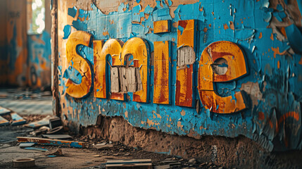 Motivational Wall Art - The word 'smile' written on a textured wall Gen AI