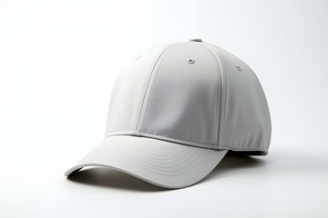 White baseball cap mockup template isolated on white background, side view.