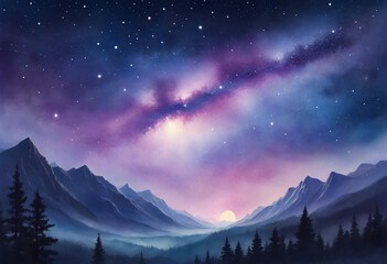 Wall Mural - night sky watercolor painting