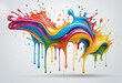 Colorful liquid rainbow paint splash on white background. AI