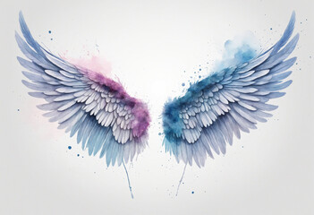 Wall Mural - Gorgeous watercolor angel wings on transparent background