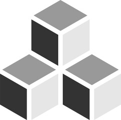 Poster - Basic Geometrical Arrangement with Greyscale Monochrome Solid Box Cube Icon in 3D Perspective View. Vector Image.
