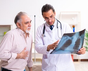 Wall Mural - Young male doctor visiting old patient at home