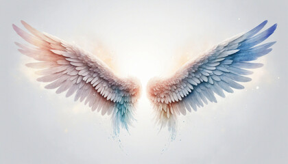 Wall Mural - Ethereal watercolor angel wings on white background