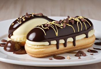 Wall Mural - Decadent chocolate eclairs filled with creamy pastry cream