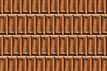 Wall Mural - Wooden bricks. Wood brick texture. Decorative wooden door background. Design pattern. Square frame architecture background. Geometric carpentry wall. Old, antique rustic door. Wooden pattern texture.	