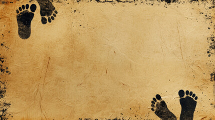 Sticker - Antique-style footprints on a vintage parchment background.