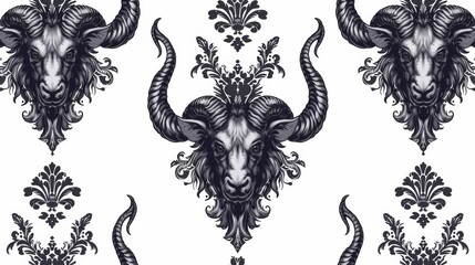 Wall Mural - A pattern of black and white horns on a background, AI