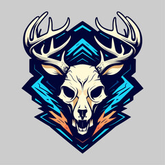 Wall Mural - blue deer skull and crossbones vector shirt