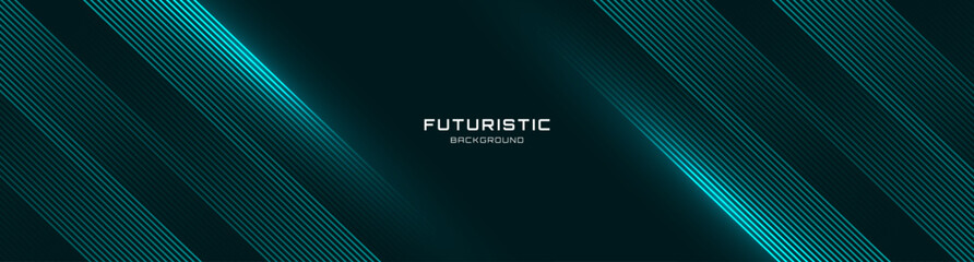 Poster - 3D green techno abstract background overlap layer on dark space with glowing lines shape decoration. Modern graphic design element future style concept for web banner, flyer, card, cover, or brochure