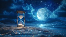 Hourglass Concept On Beach Background With Moonlight