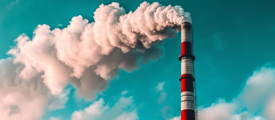 Poster - Chimney emitting industrial smoke against dramatic sky backdrop, showing coal power plant's electricity generation.