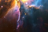 Fototapeta Kosmos - A cosmic waterfall flowing from a nebula Cascading starlight and gas into the void of space