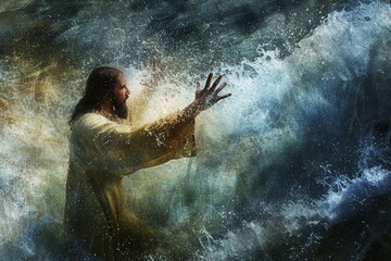 A portrayal of jesus calming a storm With a contemporary twist and dynamic visual elements