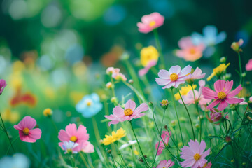 Canvas Print - Blooming meadow or spring meadow with wildflowers. Background with selective focus and copy space