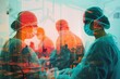 A double exposure image of surgery staff and a hospital