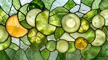 Stained Glass Window Background With Colorful Fruit Abstract.	
