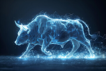 bull . Digital wireframe polygon illustration. line and dots technology	
