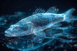 fish . Digital wireframe polygon illustration. technology of lines and points.