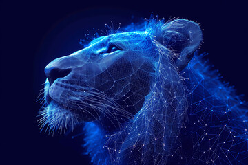 Wall Mural - lion. Digital wireframe polygon illustration. technology of lines and points.