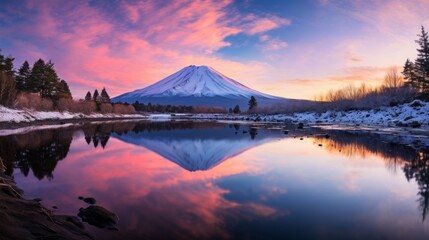 Canvas Print - 夕暮れの富士山,Generative AI AI画像