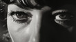 Extreme close up of a beautiful woman's eyes in a black and white Italian film