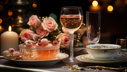 Wall Mural - Gourmet dessert on elegant table, celebration of luxury and elegance generated by AI