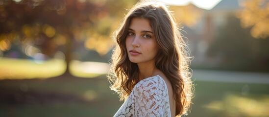 Poster - Beautiful girl photographed in a college park