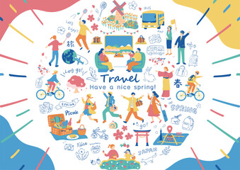 Sticker - 春旅を楽しむ人達