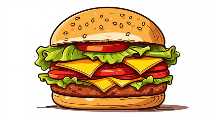 Canvas Print - Hand drawn cartoon hamburger illustration picture
