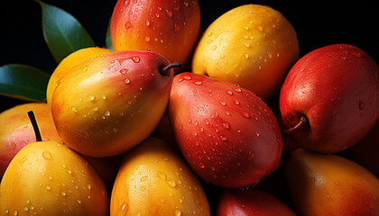 Wall Mural - Fresh, ripe apple glistens with dew, a healthy snack generated by AI