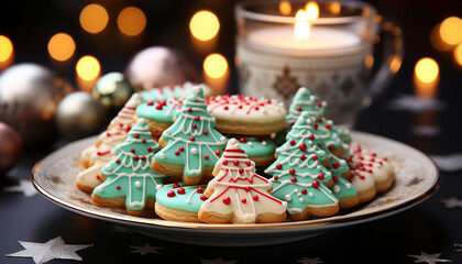 Wall Mural - Homemade snowflake shaped shortbread, decorated with icing generated by AI