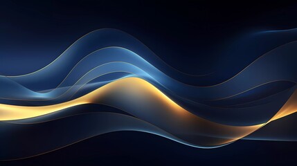 Poster - abstract blue wavy background with gold line waves. generative ai