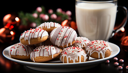 Canvas Print - Homemade chocolate cookie with creamy hot chocolate generated by AI