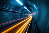 Fototapeta  - Abstract long exposure dynamic speed light trails in a tunnel. Generative AI.