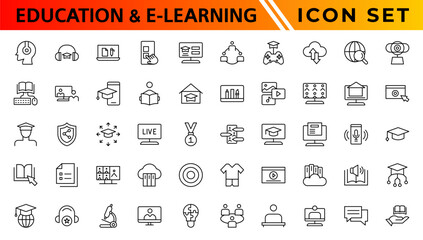 Poster - education and e-learning icon set. online education icon set. thin line icons set. distance learning