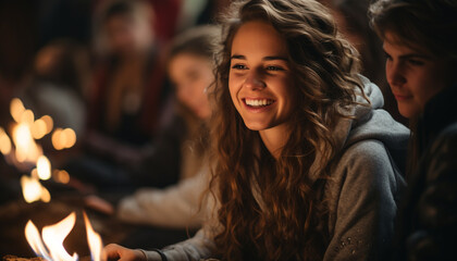 Wall Mural - Smiling women, happiness, young adult, cheerful, Caucasian ethnicity generated by AI