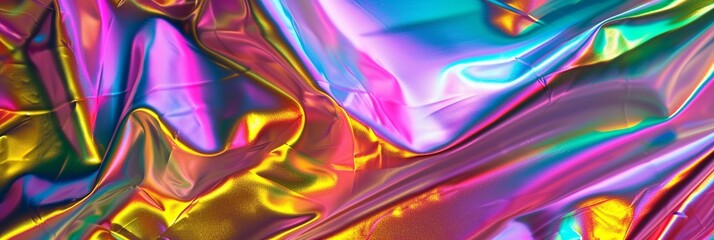 Wall Mural - Bright holographic foil background. Vivid multicolored and pastel trendy backdrop, green, purple, red, orange, golden backgrounds.