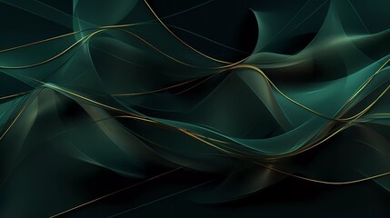 Aufkleber - abstract green background with net-shaped gold lines. generative ai
