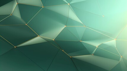 Aufkleber - abstract green background with net-shaped gold lines. generative ai