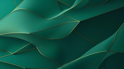 Aufkleber - abstract green background with net-shaped gold lines. generative ai