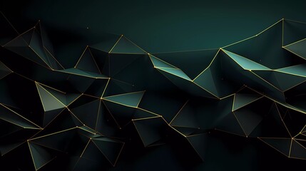 Aufkleber - abstract green background with net-shaped gold lines. generative ai