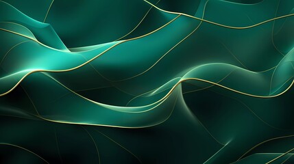 Aufkleber - abstract green background with net-shaped gold lines. generative ai