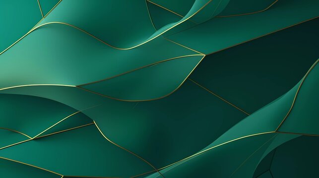 abstract green background with net-shaped gold lines. generative ai