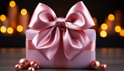 Sticker - Shiny gift box wrapped in glowing gold generated by AI